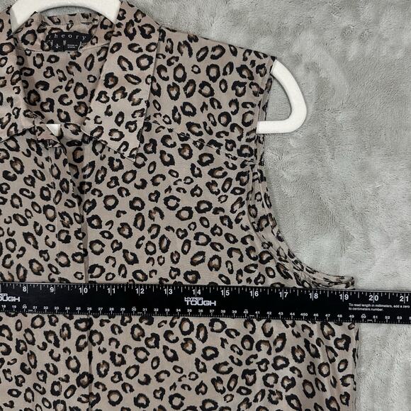 Theory Sleeveless Top Animal Print Blouse Size L Button Down Collared Shirt - Picture 3 of 3